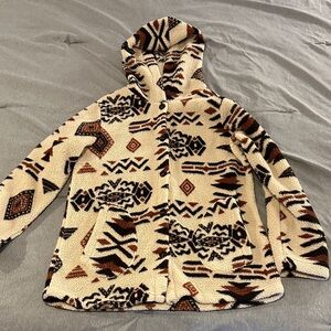 Aztec Pattern Hooded Sherpa Jacket
